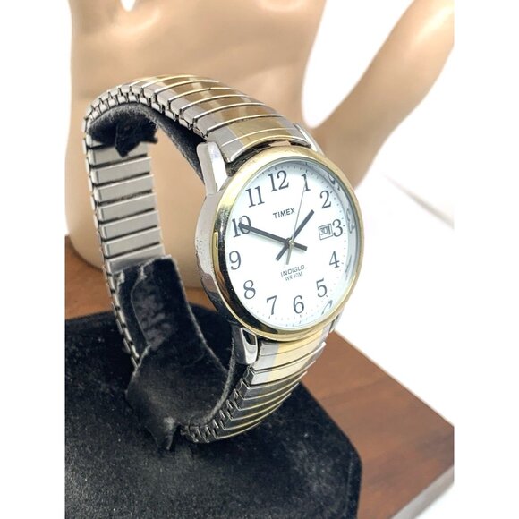 Timex Men's Watch T2H311 Indiglo White Dial Quartz Two Tone Expansion Band 35mm - Picture 14 of 14